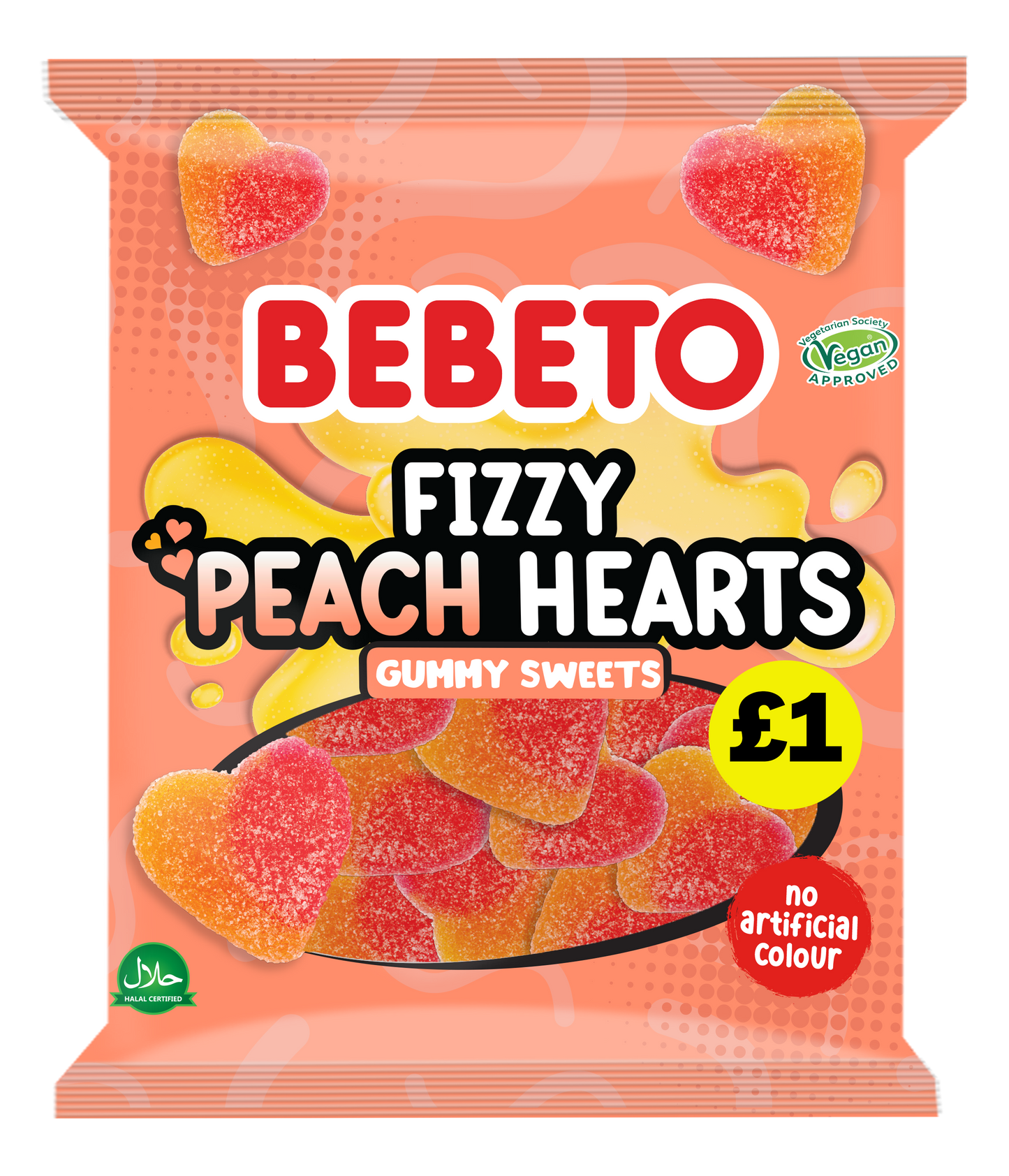 FIZZY PEACH HEARTS (VEGAN) 150G (PMP) X 10