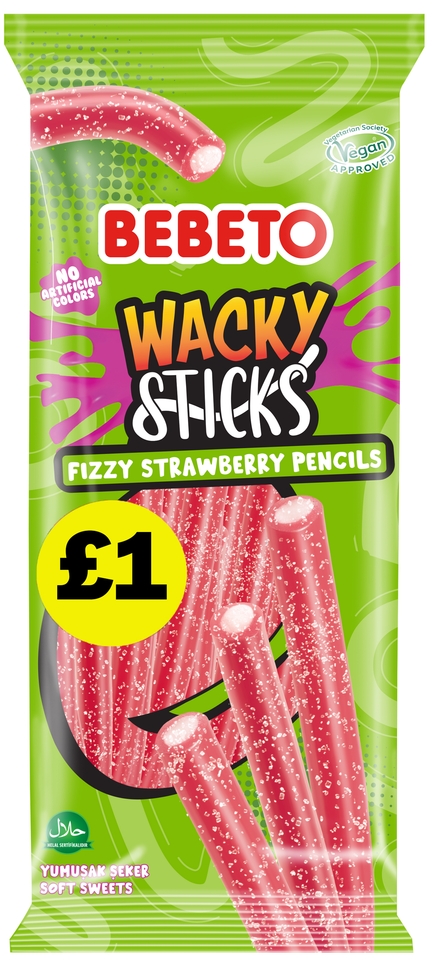 FIZZY STRAWBERRY WACKY STICK PENCILS 140G X 12 (PMP)