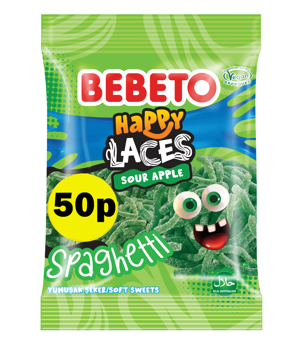 SOUR APPLE SPAGHETTI HAPPY LACES 70G (PMP) X 20