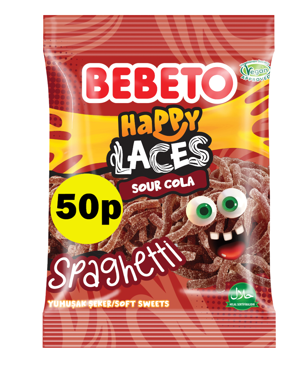 SOUR COLA SPAGHETTI HAPPY LACES 70G PMP X 20