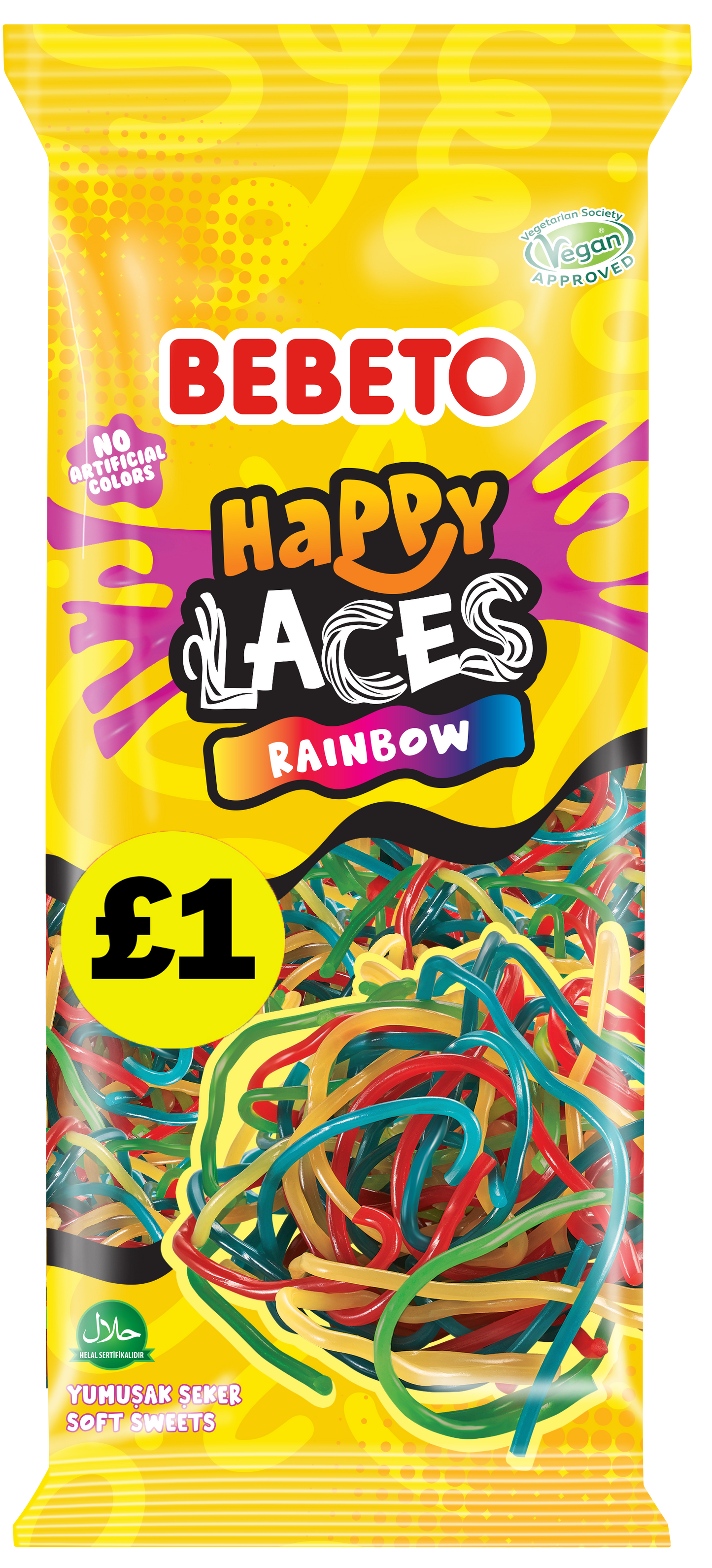 RAINBOW HAPPY LACES 140G X 12 (PMP)