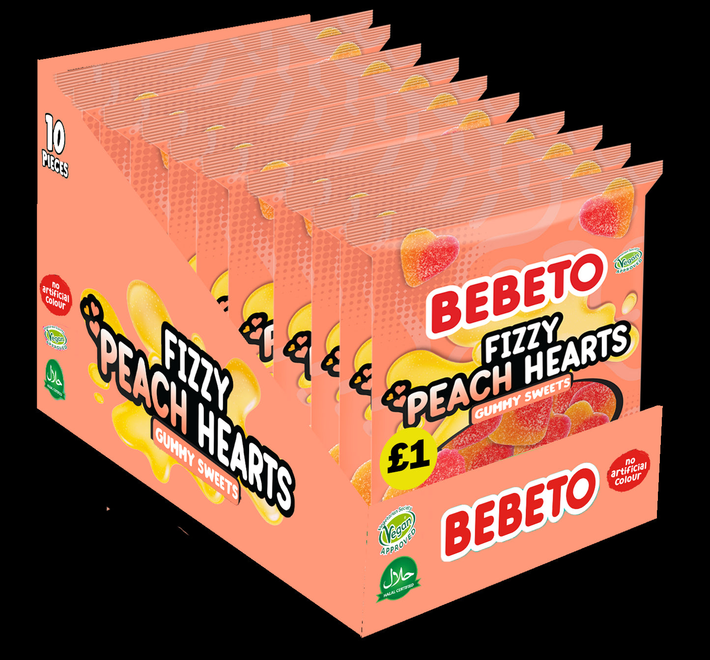 FIZZY PEACH HEARTS (VEGAN) 150G (PMP) X 10