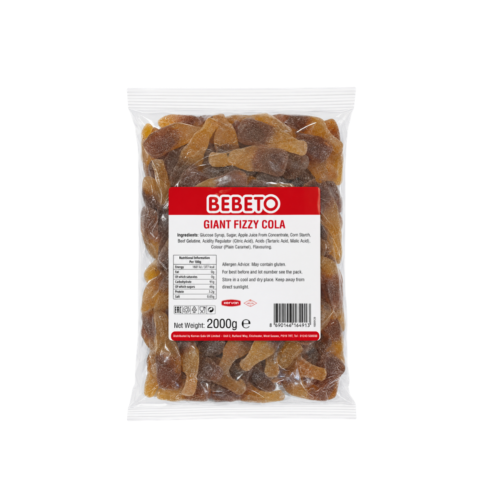 BEBETO GIANT FIZZY COLA BOTTLES 2KGX6