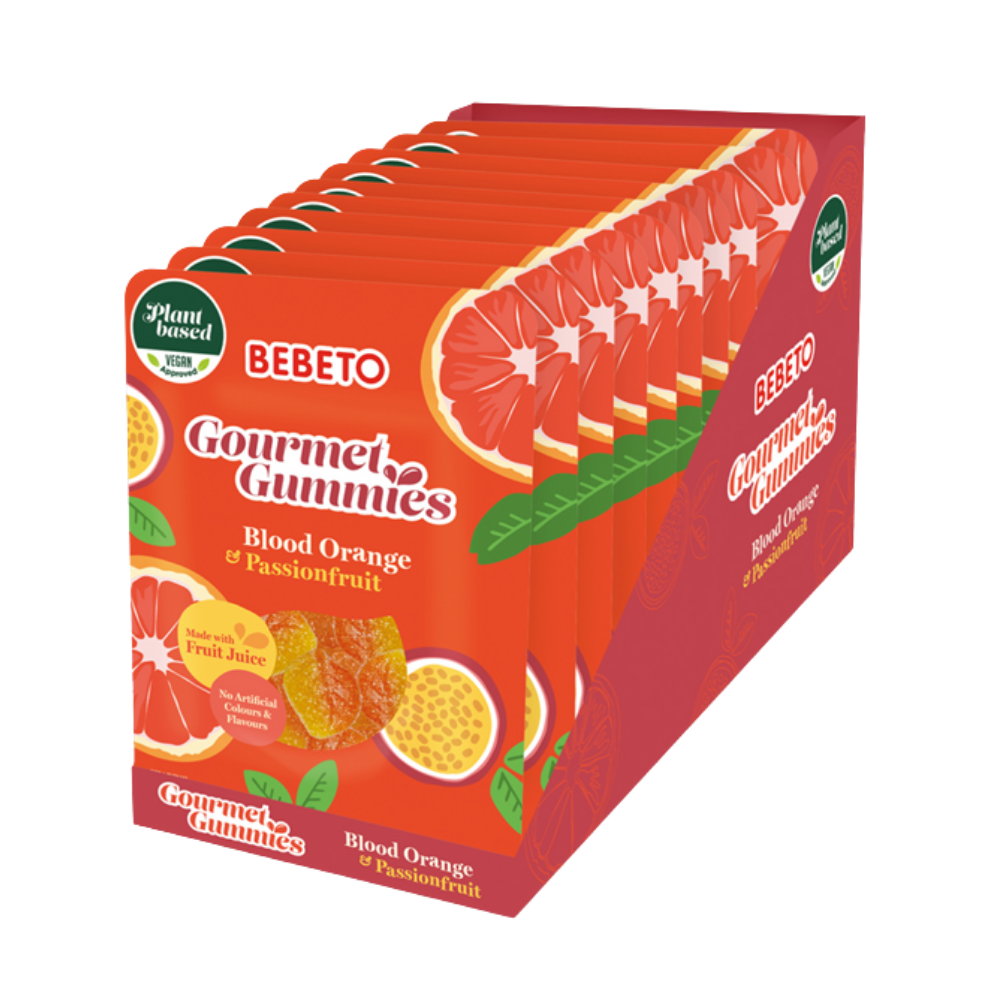 BEBETO WILD BLOOD ORANGE & PASSIONFRUIT GOURMET GUMMIES 140G X 10