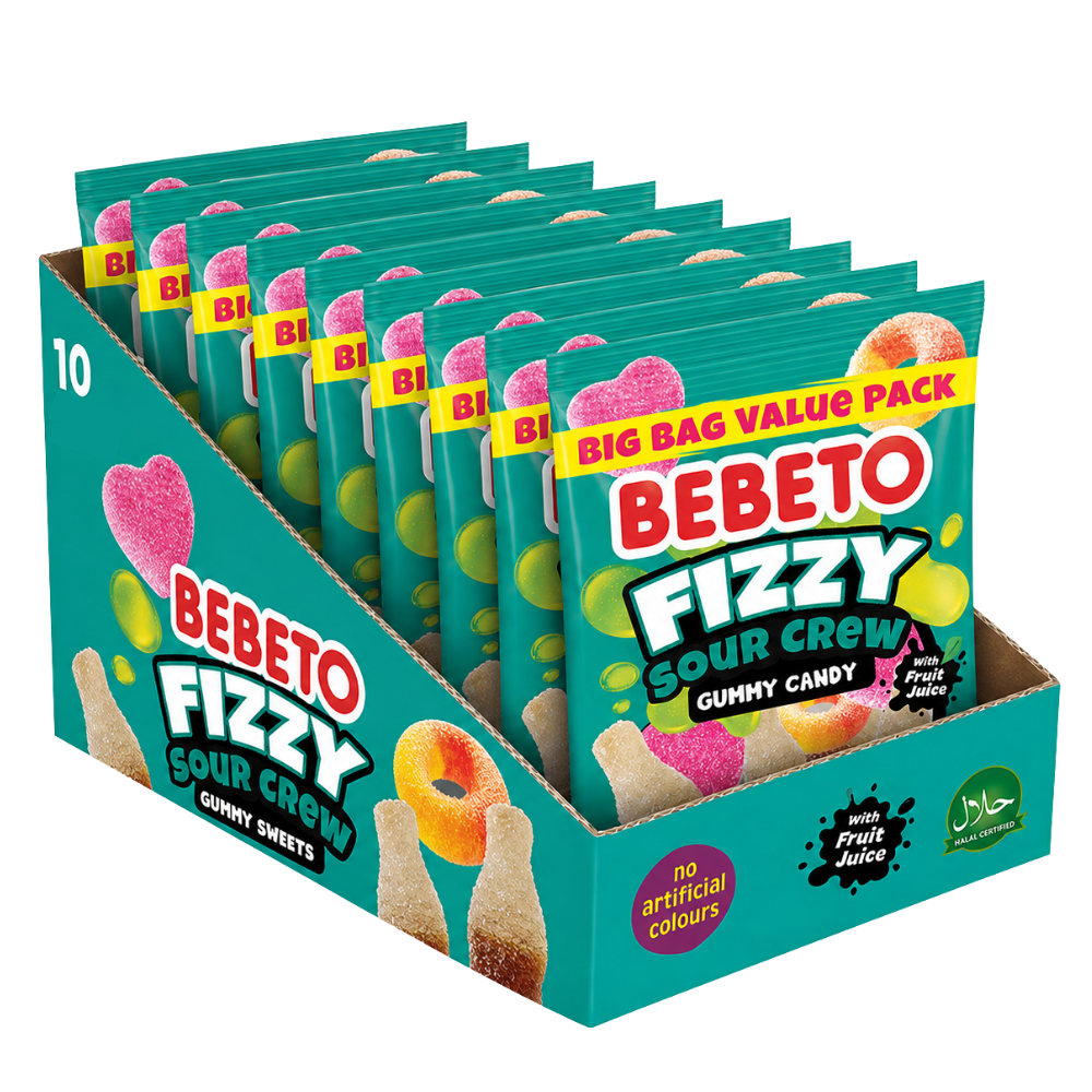 Bebeto Fizzy Sour Crew Gummy Sweets 200G X 10