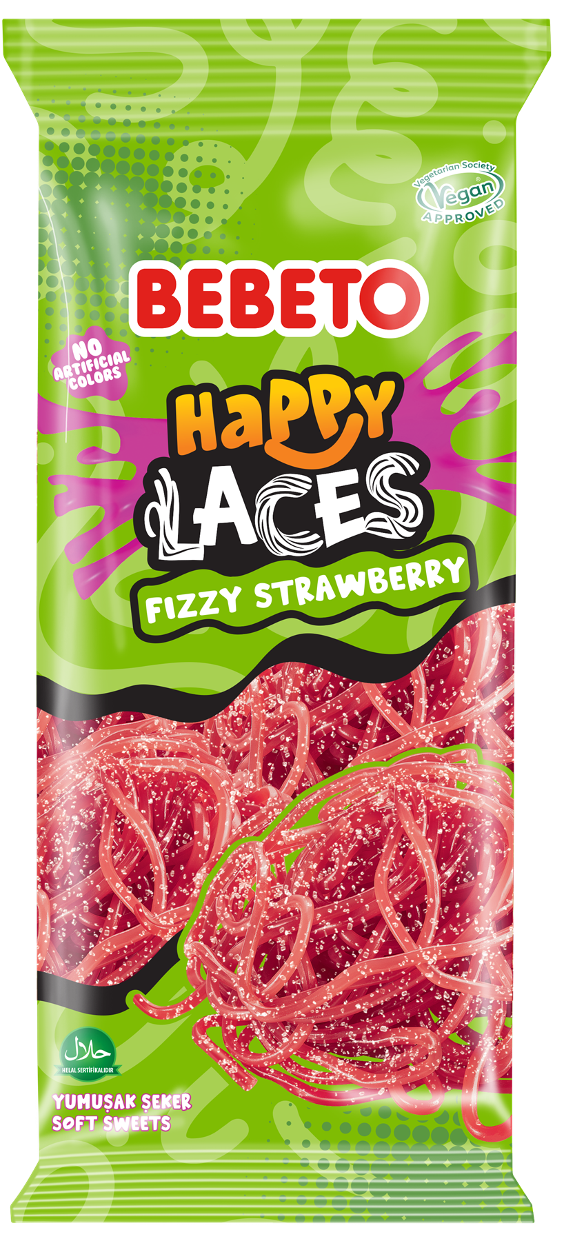 FIZZY STRAWBERRY HAPPY LACES 180G X 12 – Bebeto