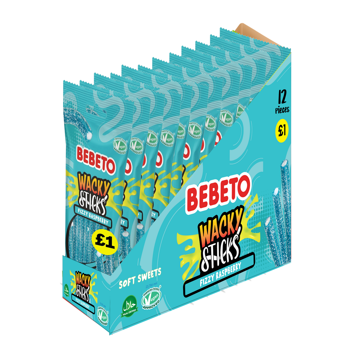Bebeto Fizzy Raspberry Wacky Sticks Pencils 140G X 12 PMP