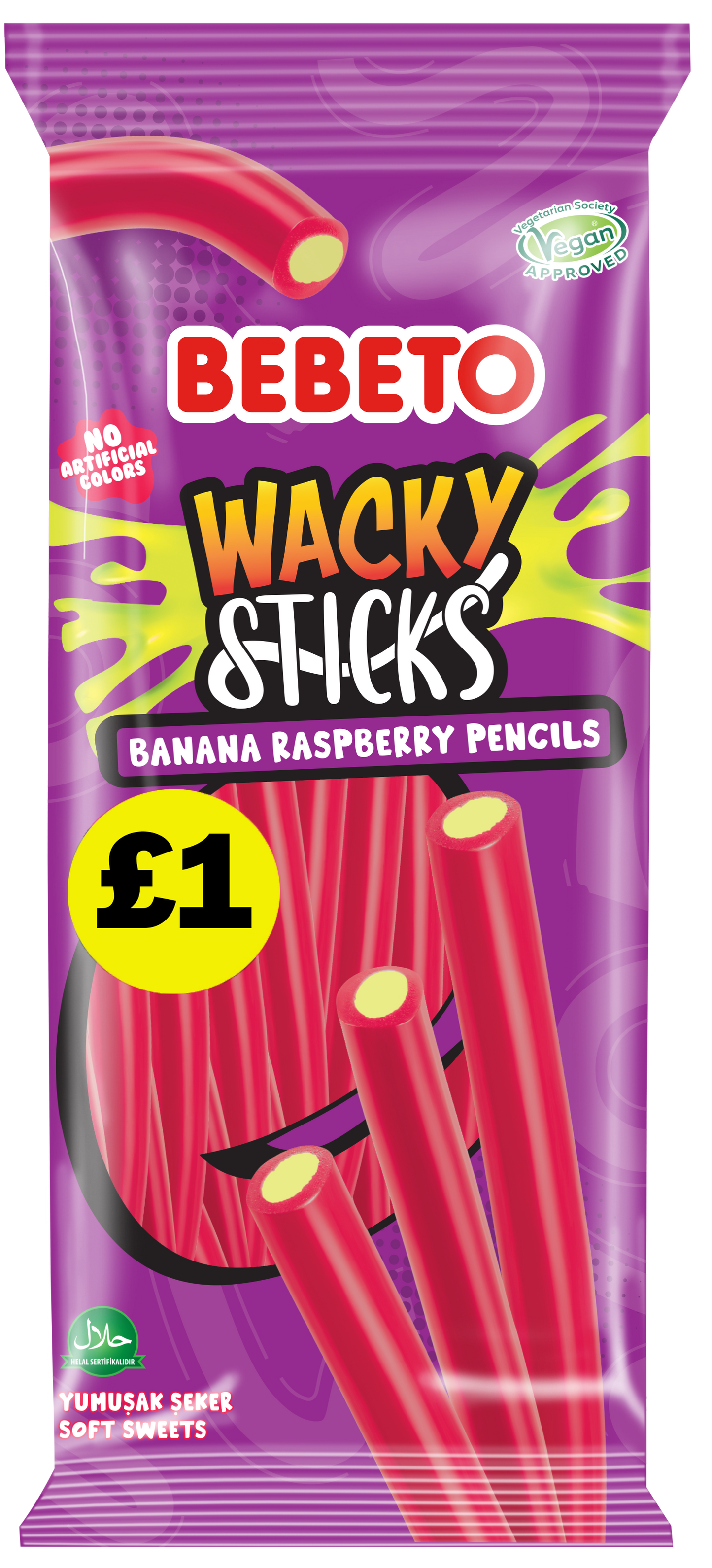 BEBETO BANANA RASPBERRY WACKY STICK PENCILS 140G (PMP)