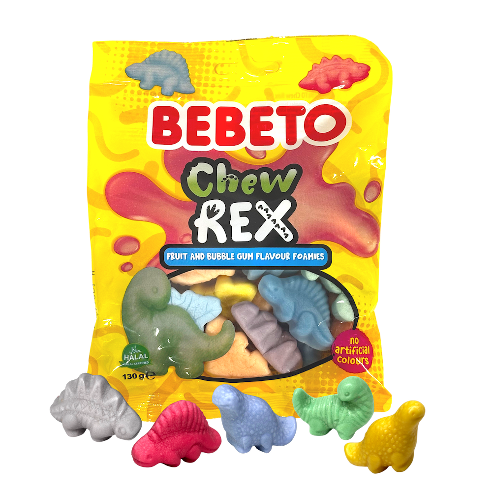 Bebeto Chew Rex Fruit & Bubble Gum Flavour Foamies 130g x 10 PMP