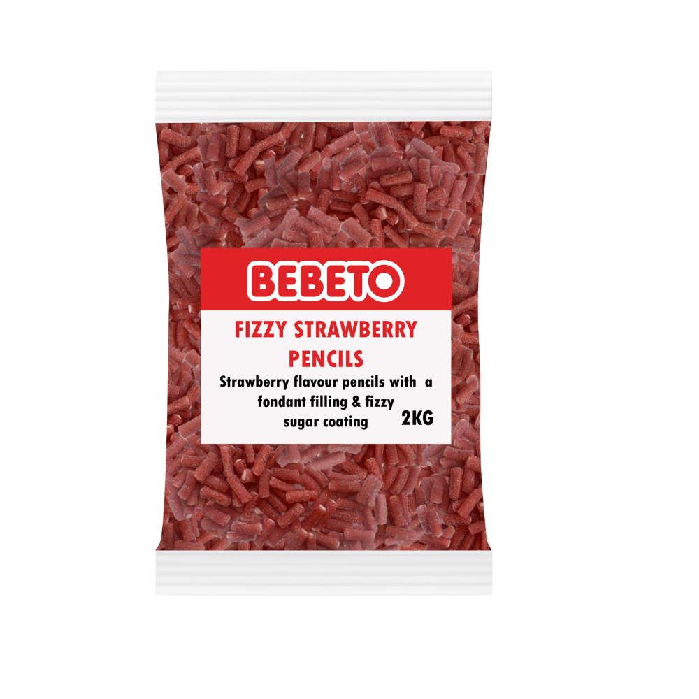 BEBETO FIZZY STRAWBERRY PENCILS 2KG X 6