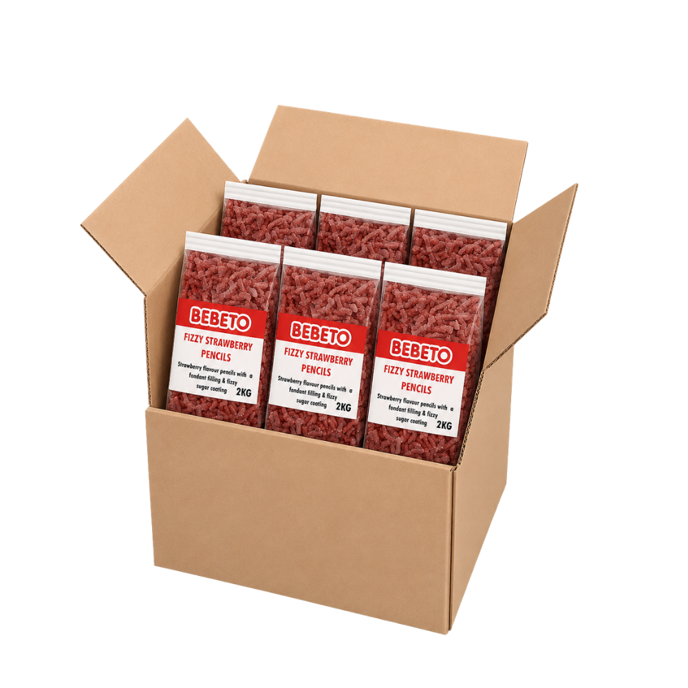 BEBETO FIZZY STRAWBERRY PENCILS 2KG X 6