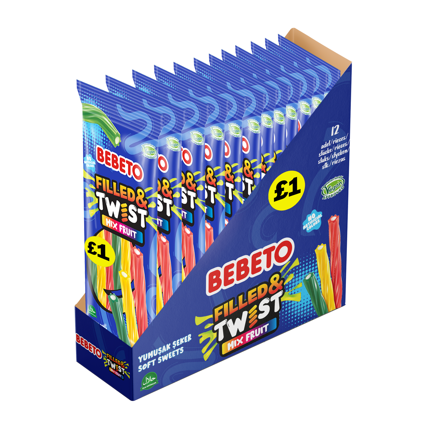 BEBETO TWISTED FRUITY WACKY STICK PENCILS 140G X 12 (PMP)