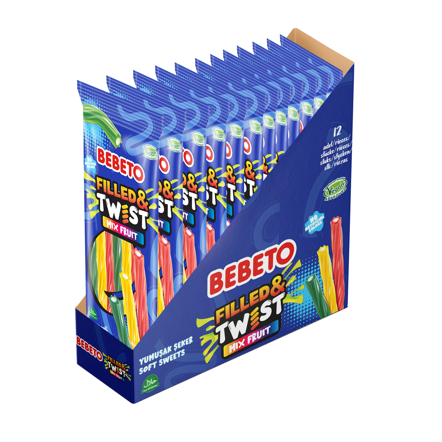 BEBETO FRUIT TWISTS WACKY STICK PENCILS 180G X 12