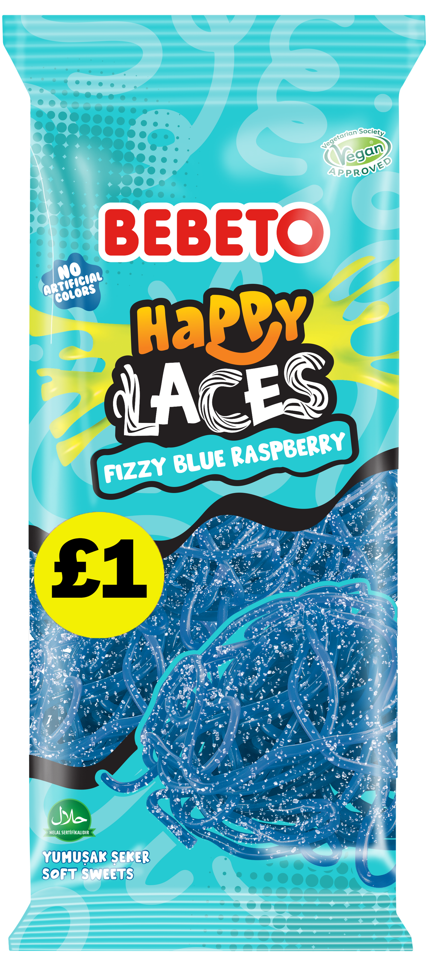 BEBETO FIZZY BLUE RASPBERRY LACES 140G X 12 (PMP)