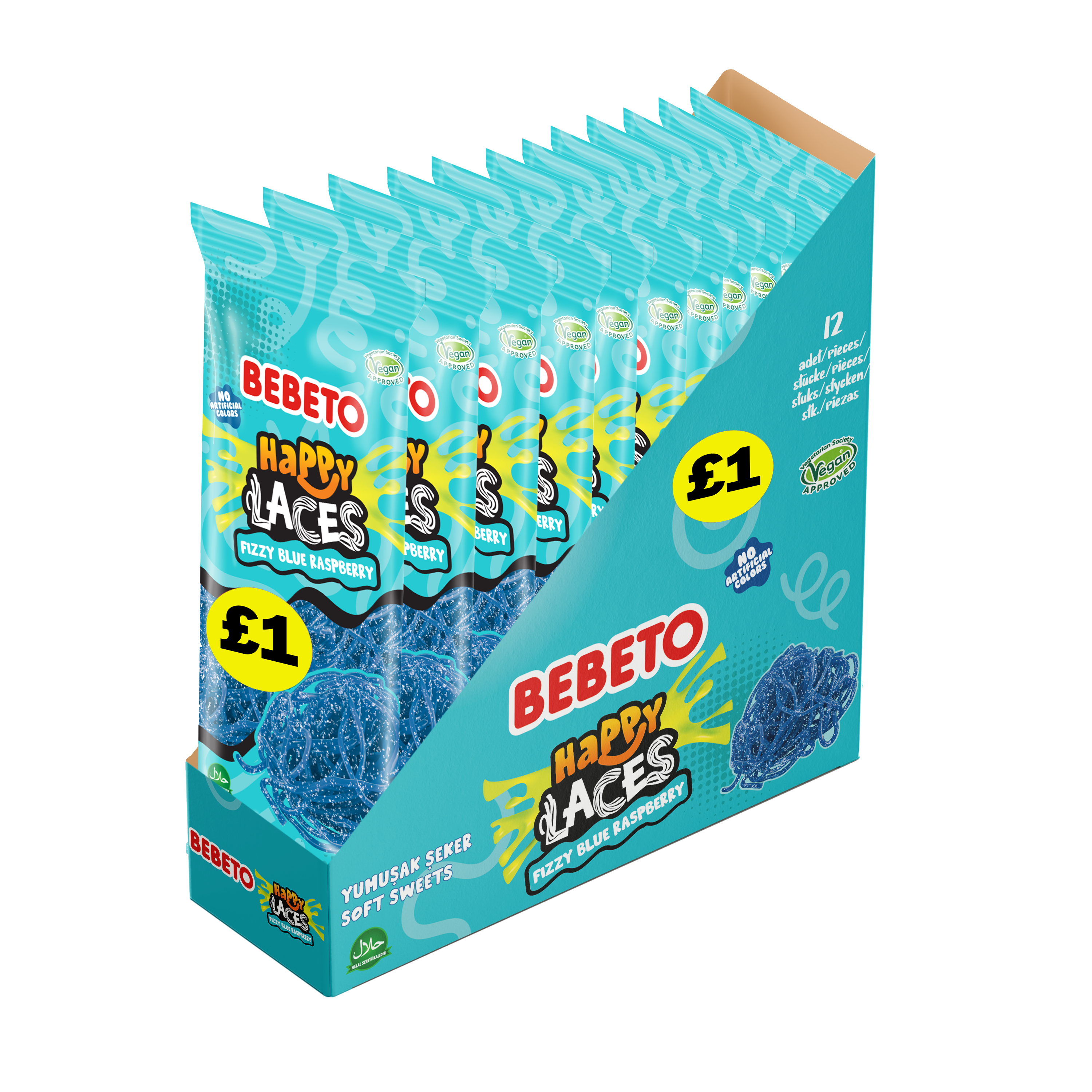 FIZZY BLUE RASPBERRY LACES 140G X 12 (PMP) – Bebeto