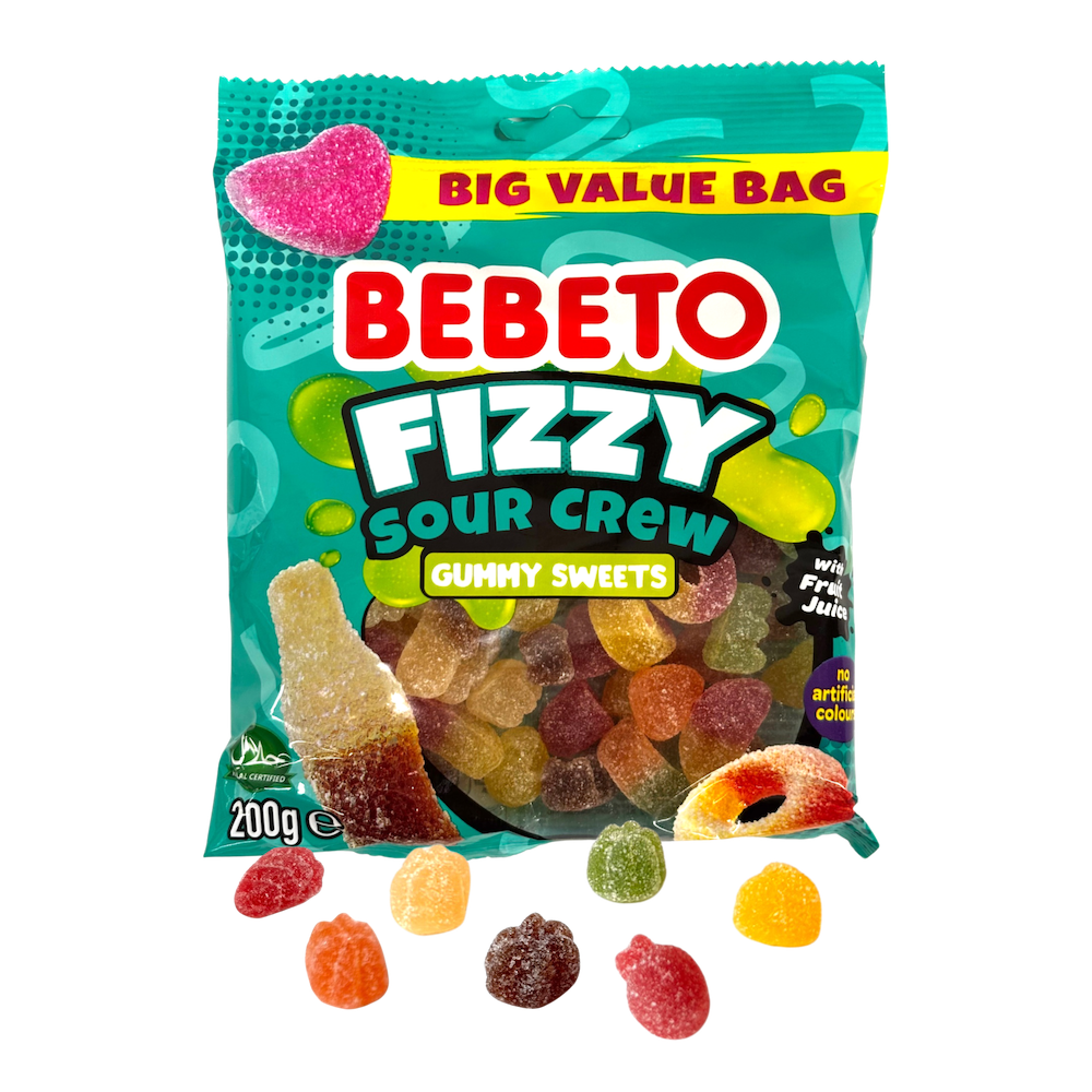 Bebeto Fizzy Sour Crew Gummy Sweets 200G X 10