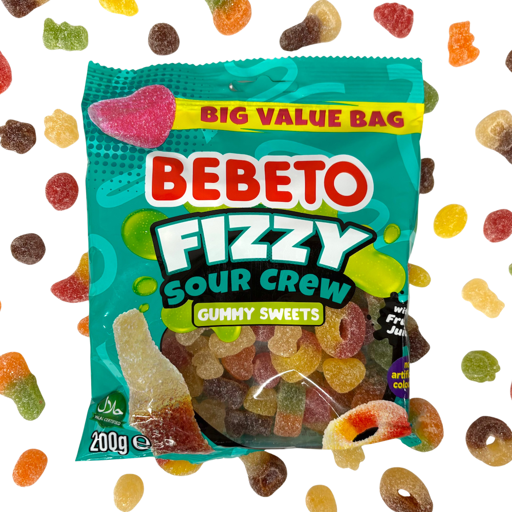 Bebeto Fizzy Sour Crew Gummy Sweets 200G X 10