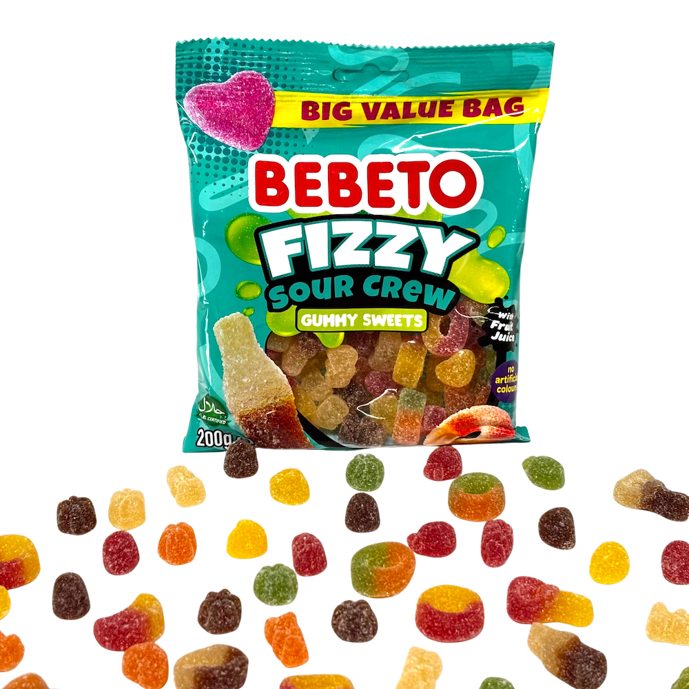 Bebeto Fizzy Sour Crew Gummy Sweets 200G X 10
