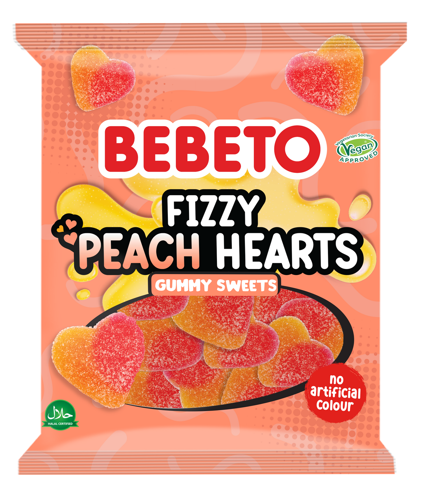 BEBETO FIZZY PEACH HEARTS (VEGAN) 150G X10 (NPM)