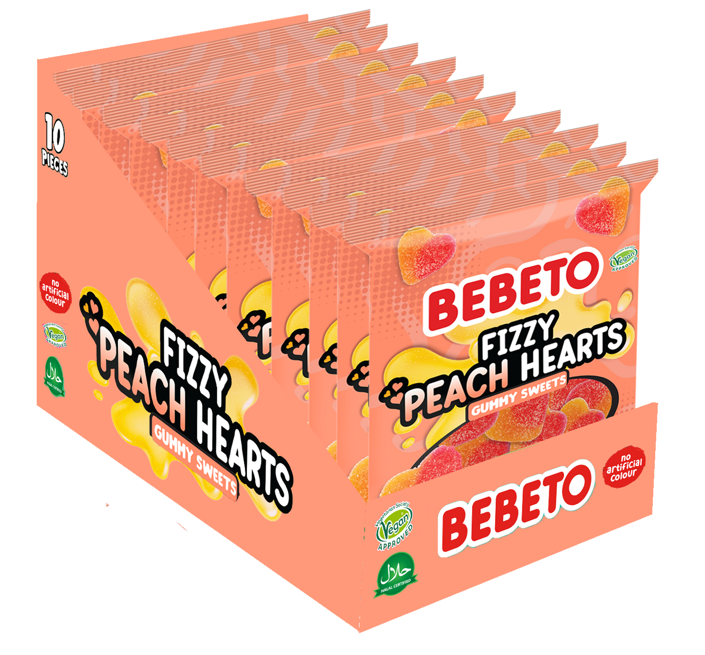 BEBETO FIZZY PEACH HEARTS (VEGAN) 150G X10 (NPM)