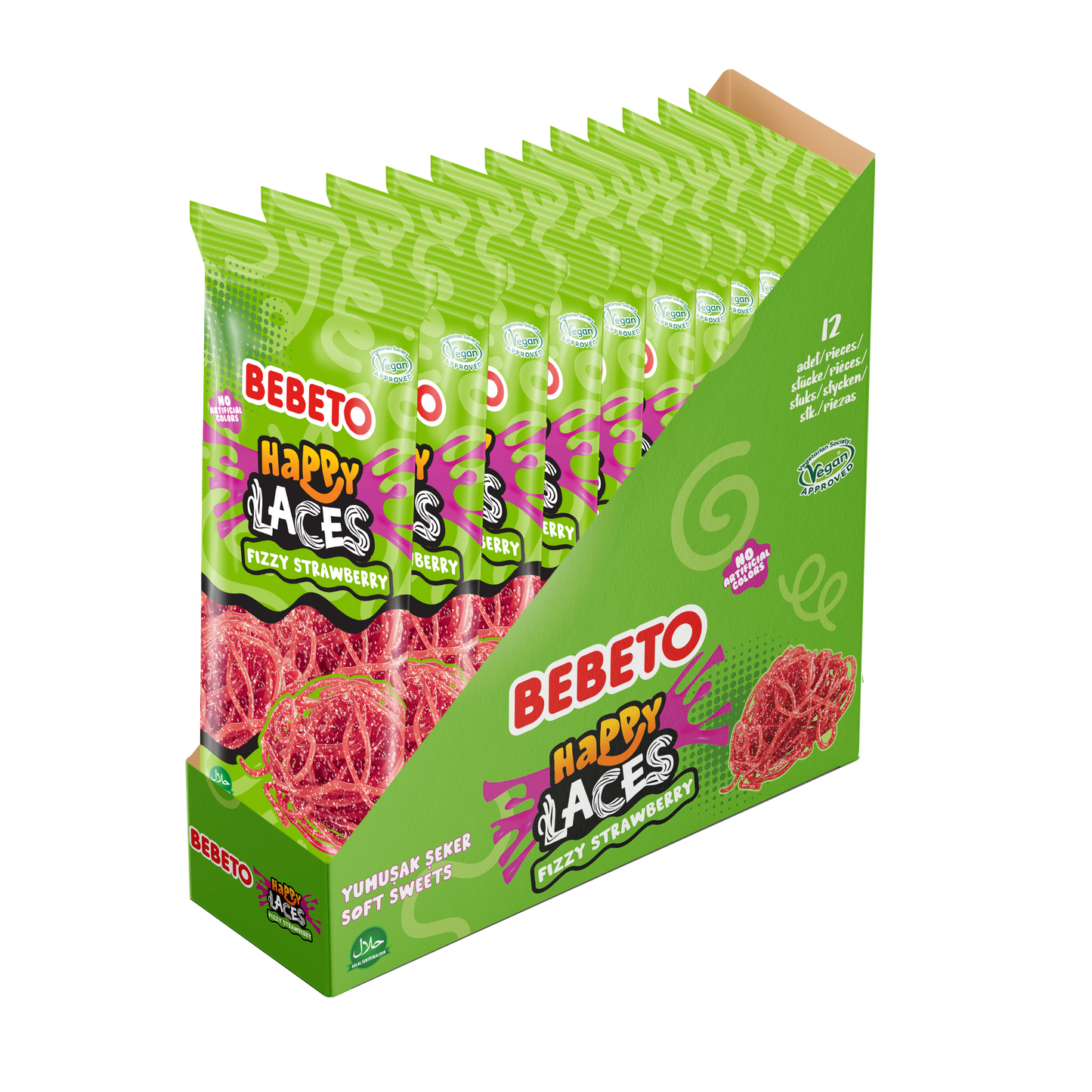 BEBETO FIZZY STRAWBERRY HAPPY LACES 180G X 12