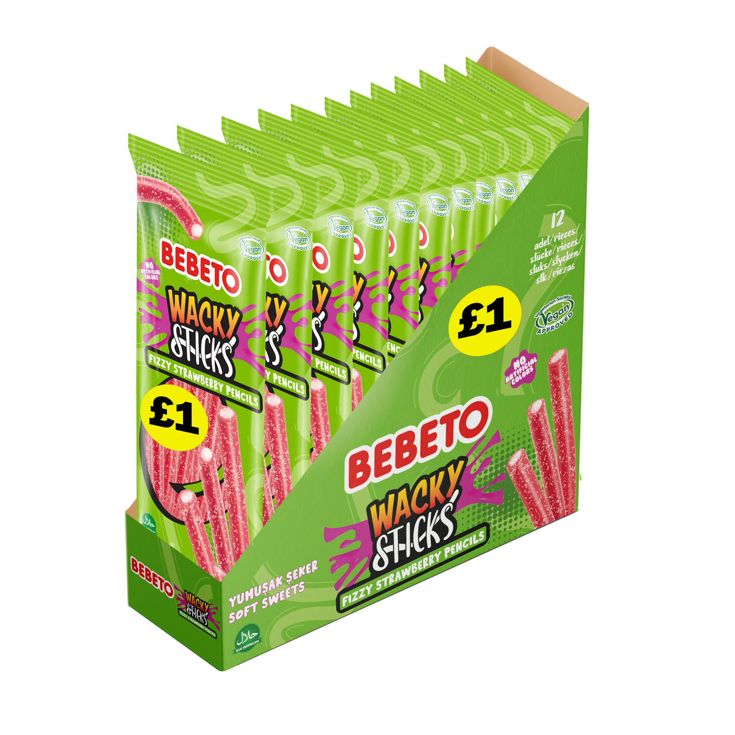FIZZY STRAWBERRY WACKY STICK PENCILS 140G X 12 (PMP)