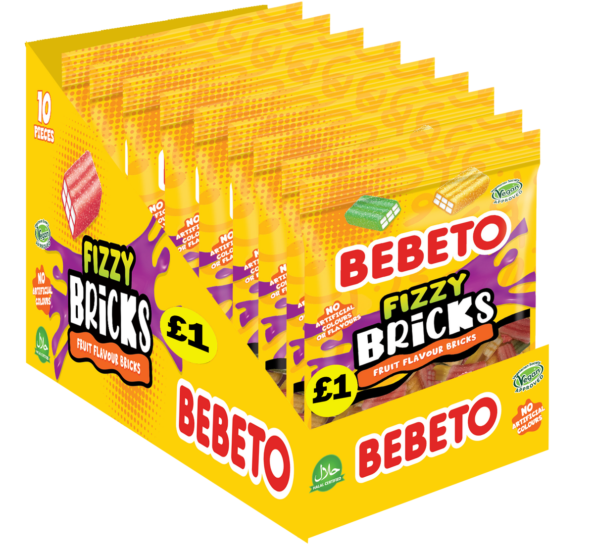 Fizzy Raspberry Bricks FIZZY BRICKS 130G X 10 – Bebeto