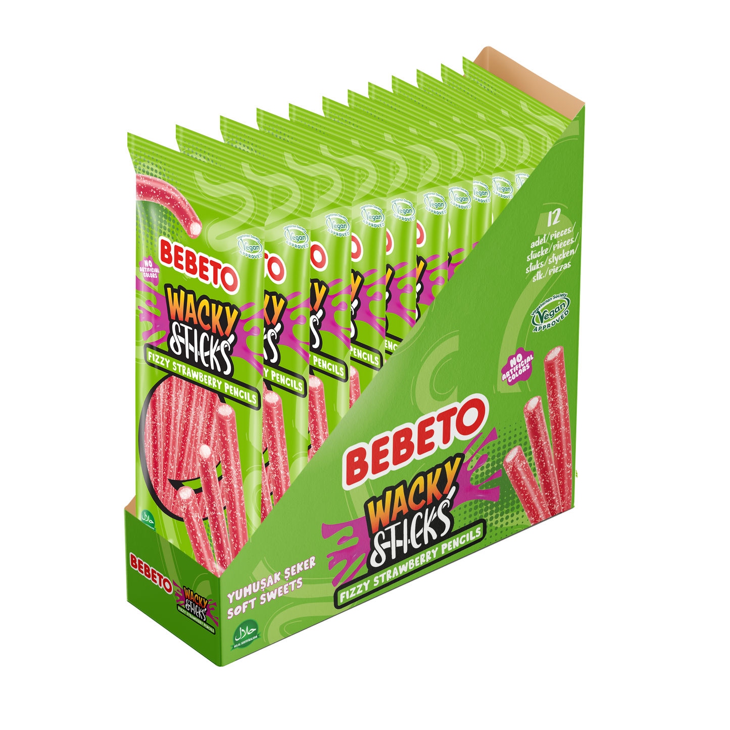 BEBETO FIZZY STRAWBERRY WACKY STICK PENCILS 180G X 12