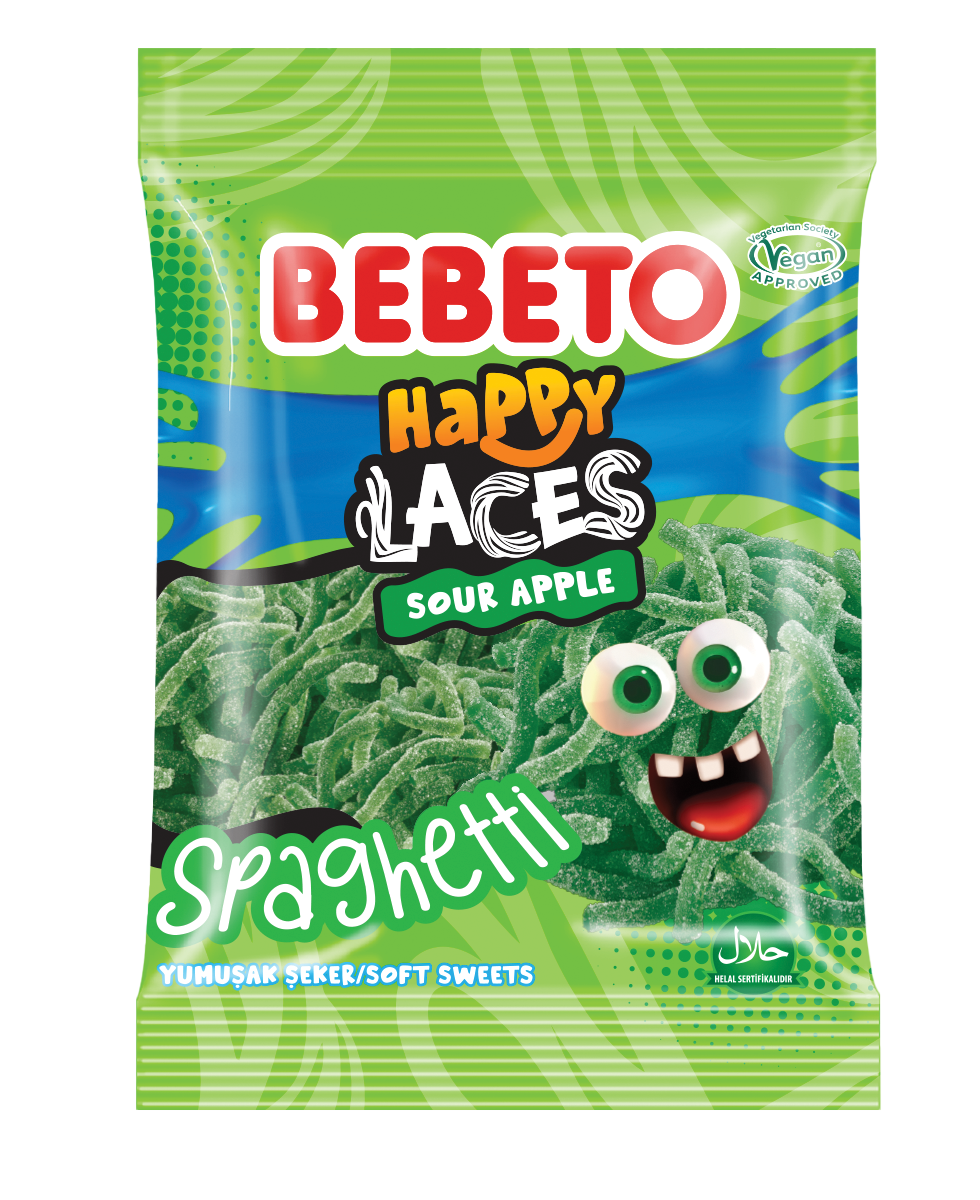 BEBETO SOUR APPLE SPAGHETTI HAPPY LACES 70G (PMP)