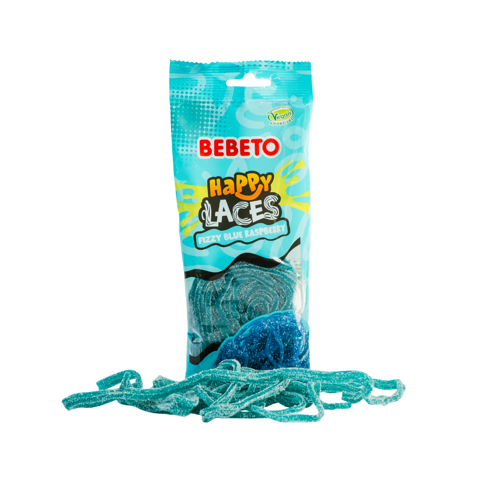 FIZZY BLUE RASPBERRY HAPPY LACES 180G X 12