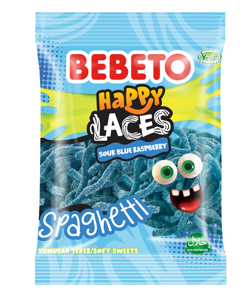 BEBETO SOUR BLUE RASPBERRY SPAGHETTI HAPPY LACES 70G (PMP)
