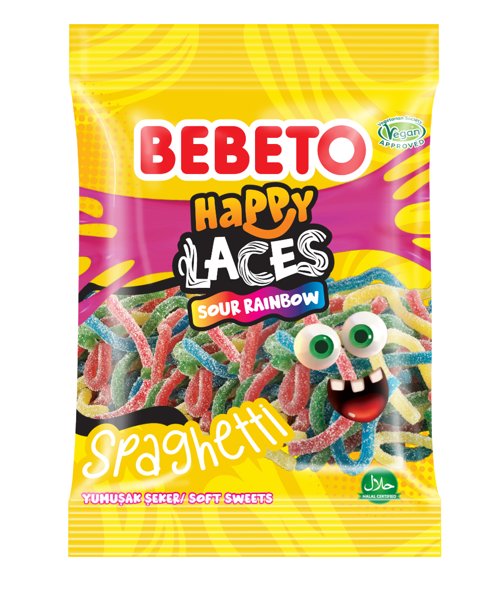 BEBETO SOUR RAINBOW SPAGHETTI HAPPY LACES 70G (PMP)