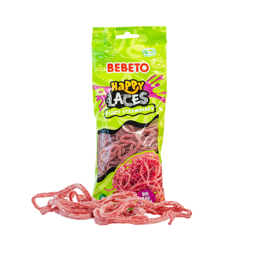 FIZZY STRAWBERRY HAPPY LACES 180G X 12