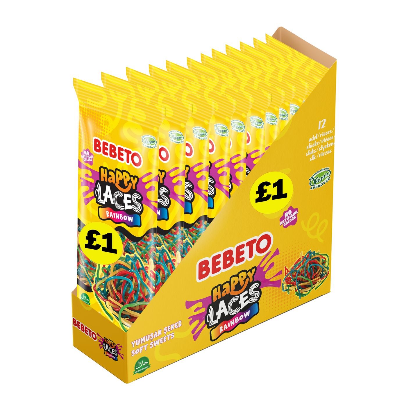 BEBETO RAINBOW HAPPY LACES 140G X 12 (PMP)