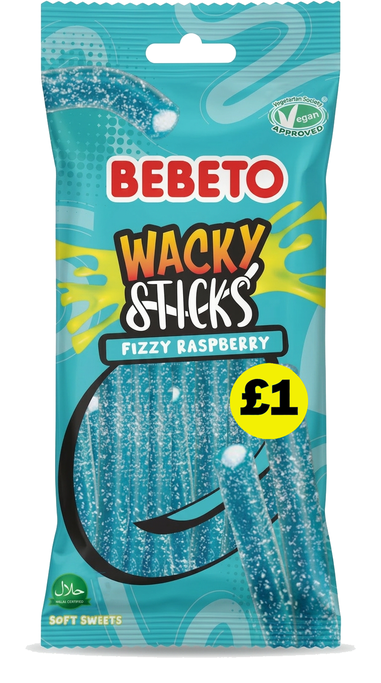 Bebeto Fizzy Raspberry Wacky Sticks Pencils 140G X 12 PMP