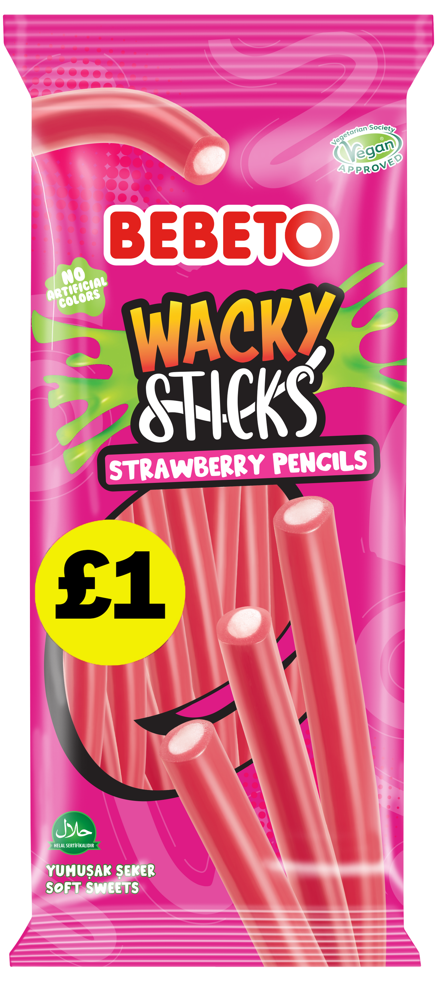 BEBETO STRAWBERRY WACKY STICK PENCILS 140G X 12 (PMP)