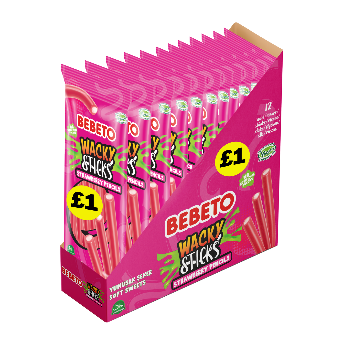 BEBETO STRAWBERRY WACKY STICK PENCILS 140G X 12 (PMP)
