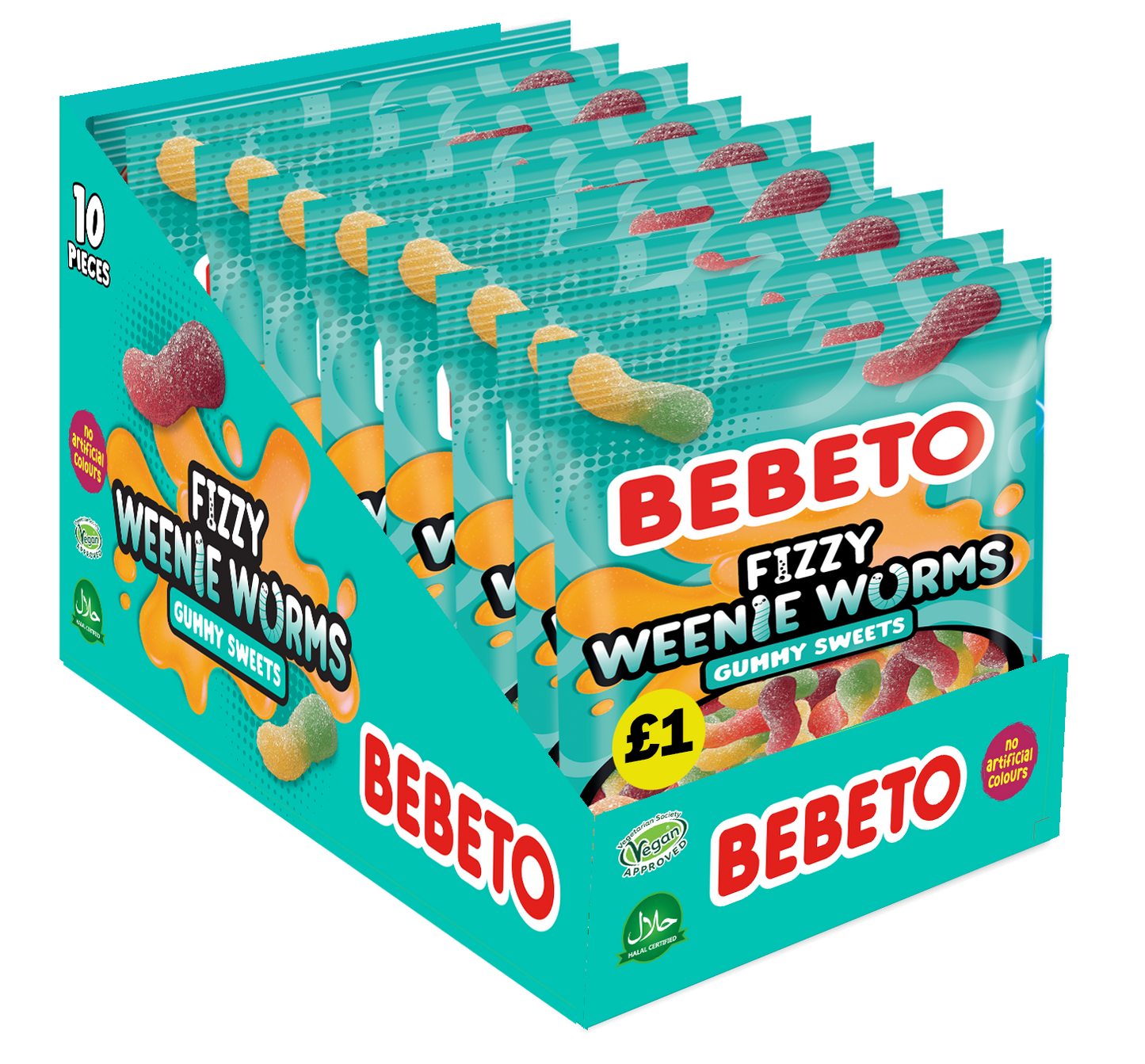 BEBETO FIZZY WEENIE WORMS 150G (PMP) X 10