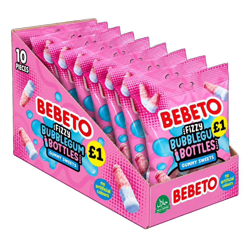 Bebeto Fizzy Bubblegum Bottles 150g X 10 PMP