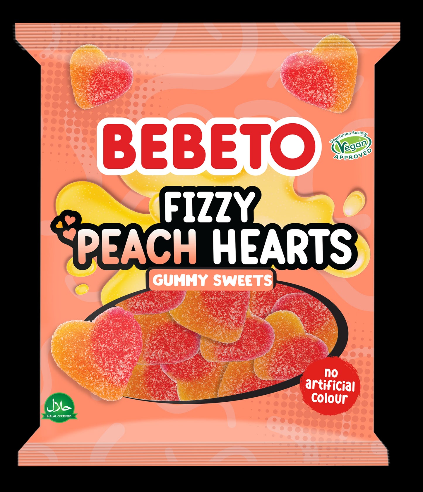 BEBETO FIZZY PEACH HEARTS (VEGAN) 150G (NPM)