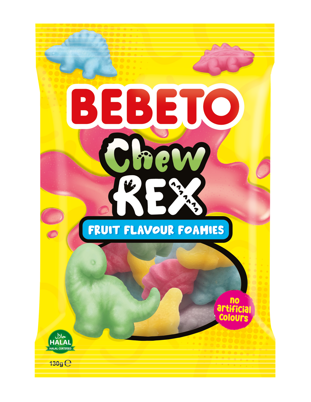 Bebeto Chew Rex Foamies Fruity Chewy Mix Gummy & Bubble Gum Sweets 130g