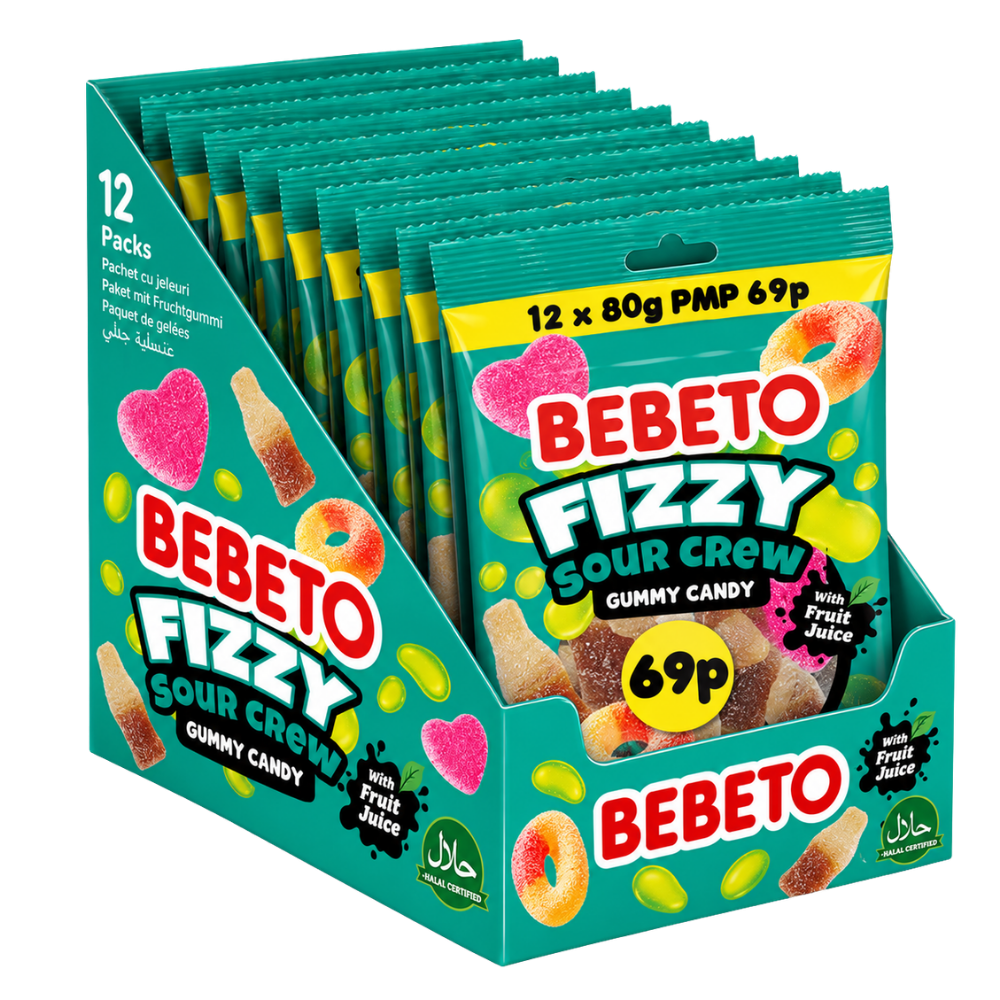 Bebeto Fizzy Sour Crew Gummy Sweets 80g × 12 PMP