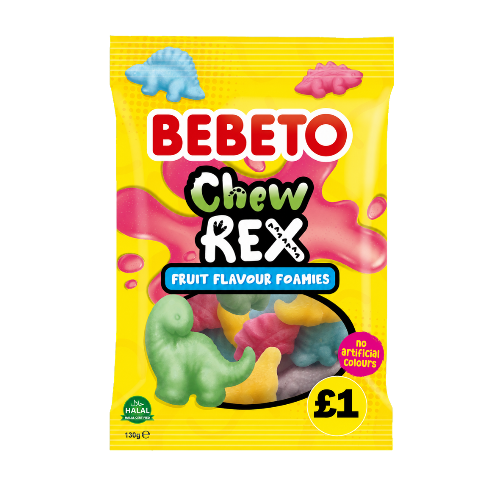 Bebeto Chew Rex Fruit & Bubble Gum Flavour Foamies 130g x 10 PMP