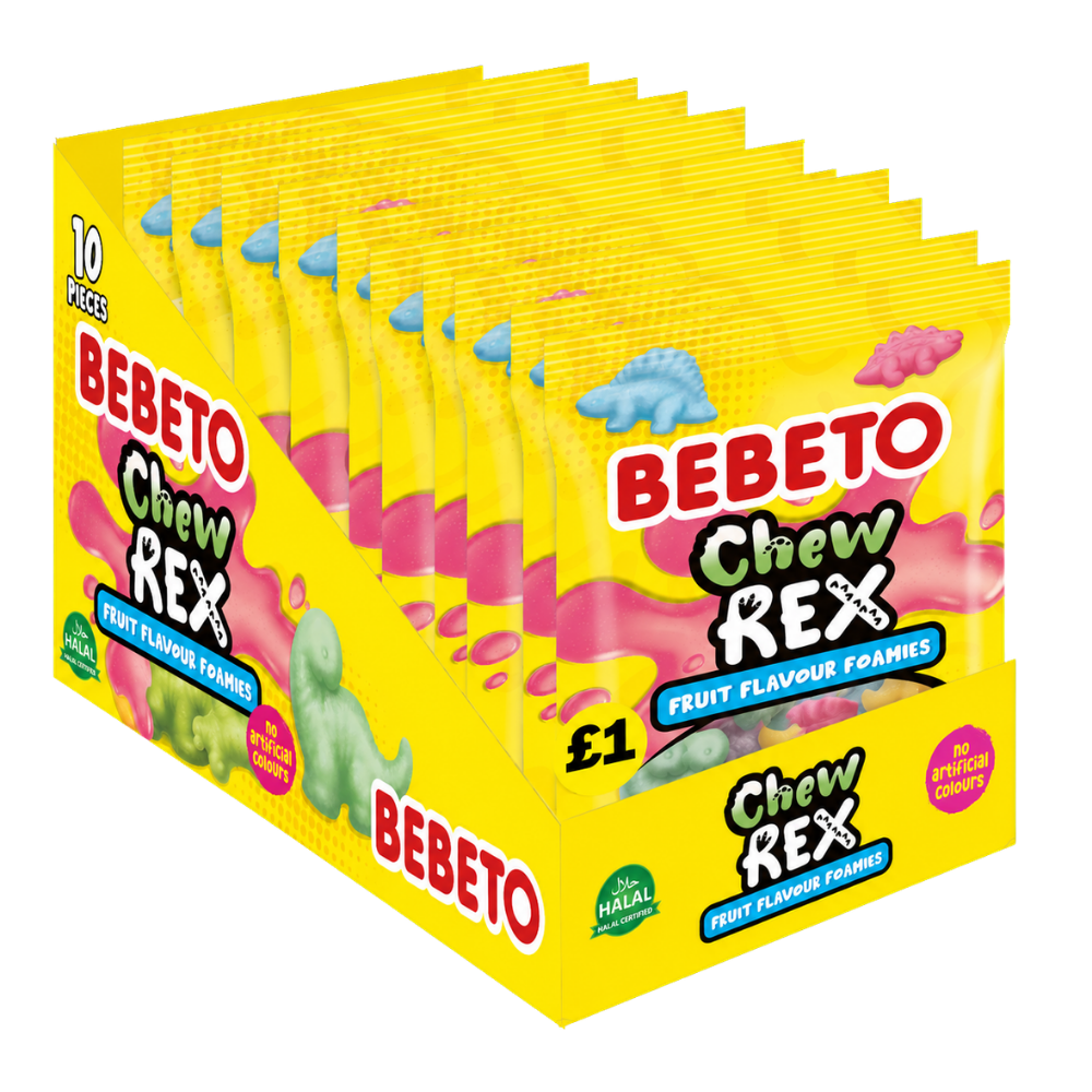 Bebeto Chew Rex Fruit & Bubble Gum Flavour Foamies 130g x 10 PMP