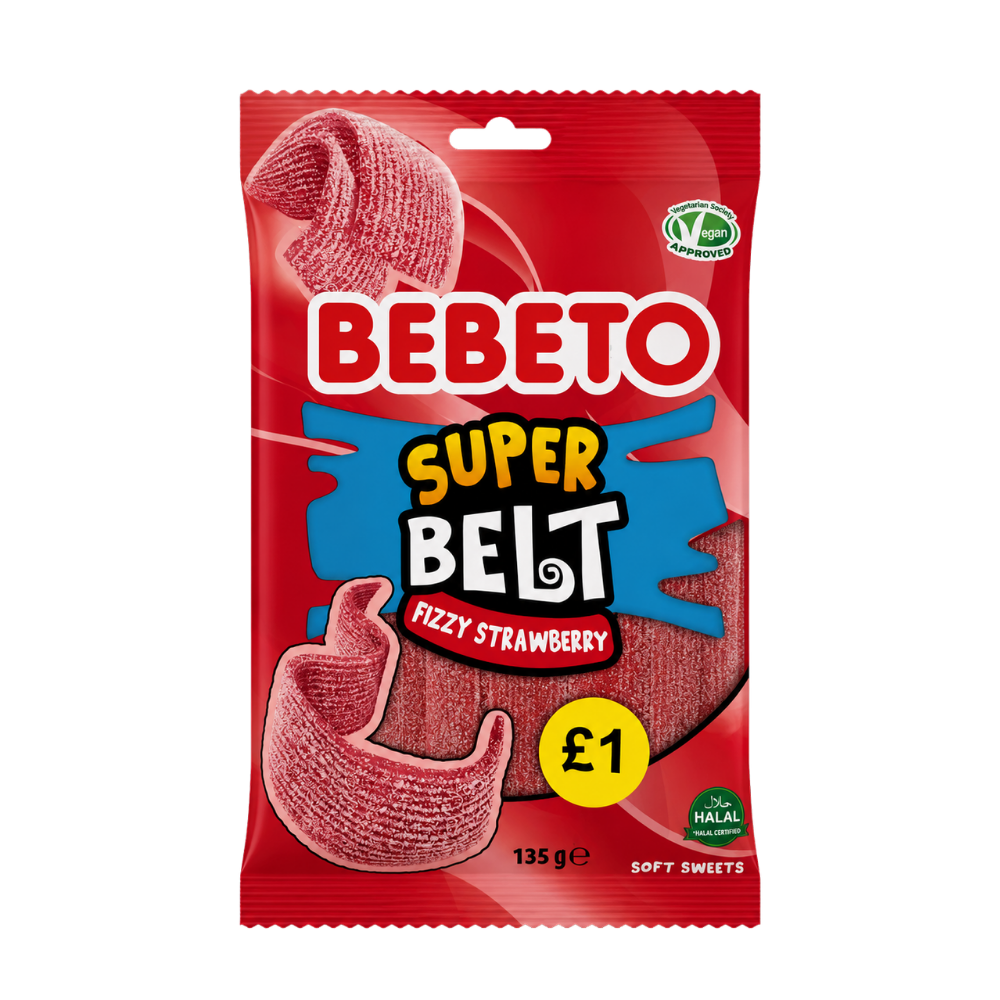 Bebeto Super Belt Fizzy Strawberry 135g x 12 PMP